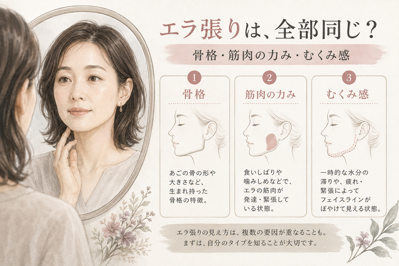 エラ張りに関係する骨格・筋肉の力み・むくみ感の違い
